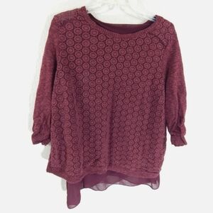 Lucky Brand Burgundy Lace Layered Sweater Top